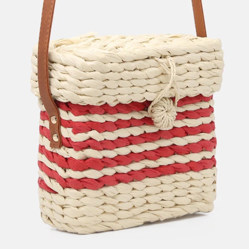 Stylish Red and Cream Paper Woven Bag